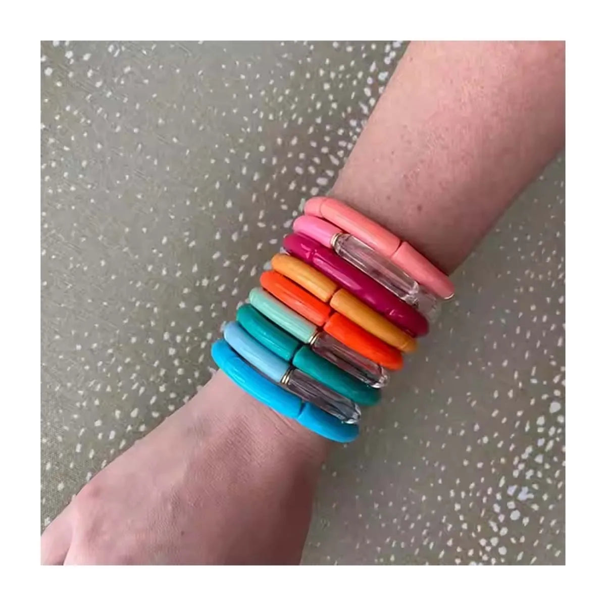 New Fashion Spring Summer Bamboo Bead Bracelet Tube Bangles Color Mix Transparent Acrylic Bracelet for Women
