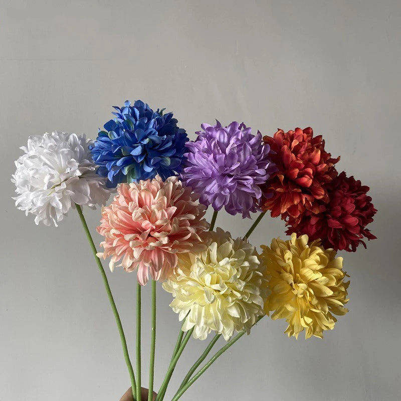 Wedding Decoration Artificial Flowers 45cm Single Stem Silk Pompon Chrysanthemum