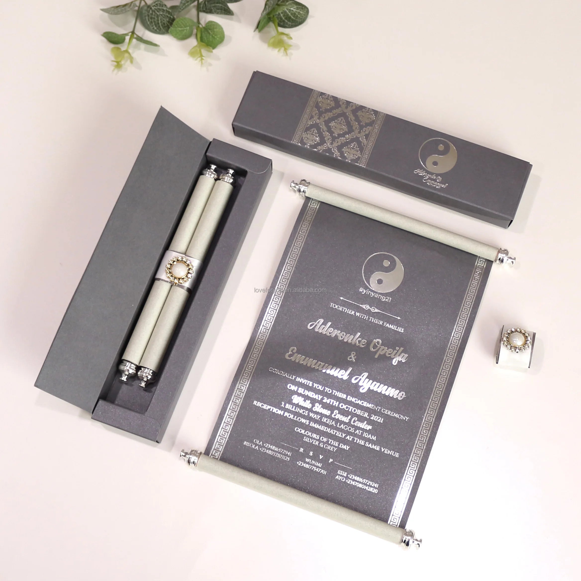 2024 Newest Handmade Marriage Scroll Invitation Card Foiling Boxed Mitzvah Scrolls with Ribbon