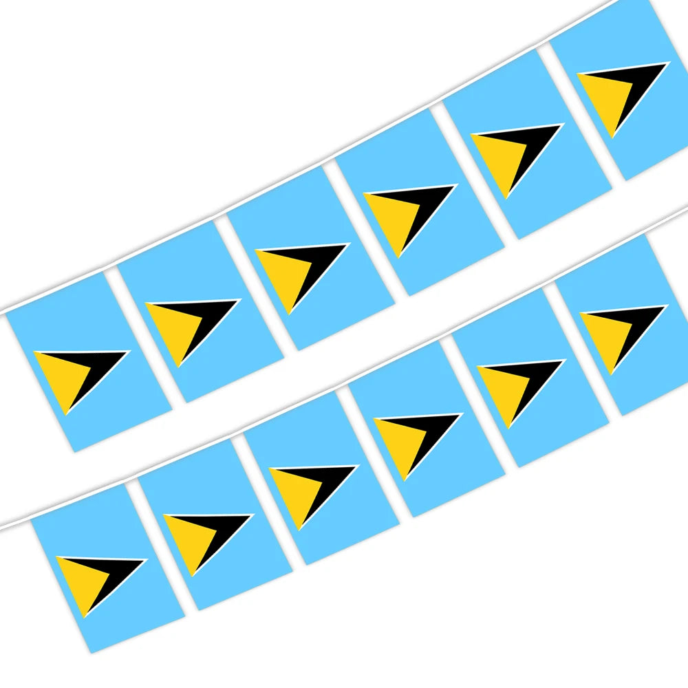 Saint Lucia Bunting String Flag 5.5X8 in for Outdoor and Indoor Decoration (12pcs/Unit)
