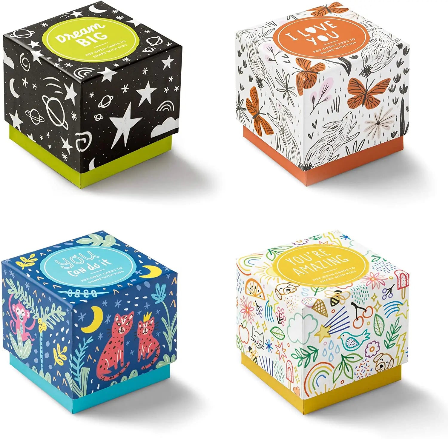 ThoughtFulls Pop-Open Cards by Compendium: 4 Pack - You're Awesome Smile Be Happy Thanks | 120 Pop-Open Cards Each with a Di