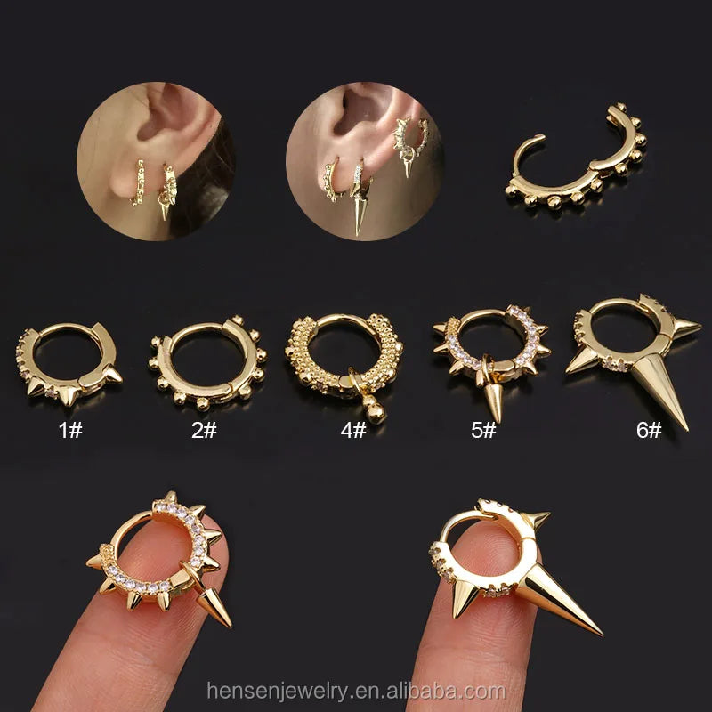New Arrival Punk Spike Gold Hoop Huigge Earring Fashion Men Jewelry Cartilage Tragus Lobe Ear Piercing MegaBDM