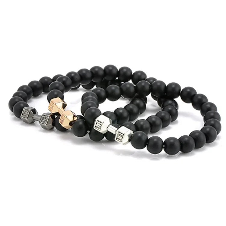 Popular Volcanic Stone and Metal Dumbbell Buddhist Bead Bracelets Handmade Fashion Charm Bracelets