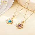 Vintage Sunflower Pendant Necklace18K Gold Plated Stainless SteelTurquoise Purple Pearl Women Bohemian Statement Jewelry Gift
