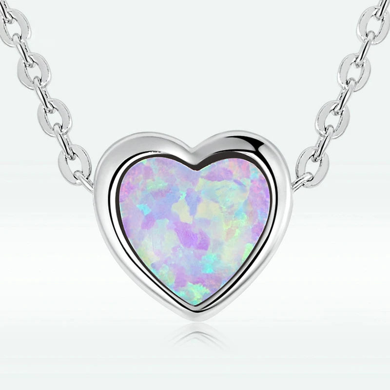 Fashion Engagement Party Wedding Gift S925 Sterling Silver Heart Shape Opal Pendant Necklace for Women