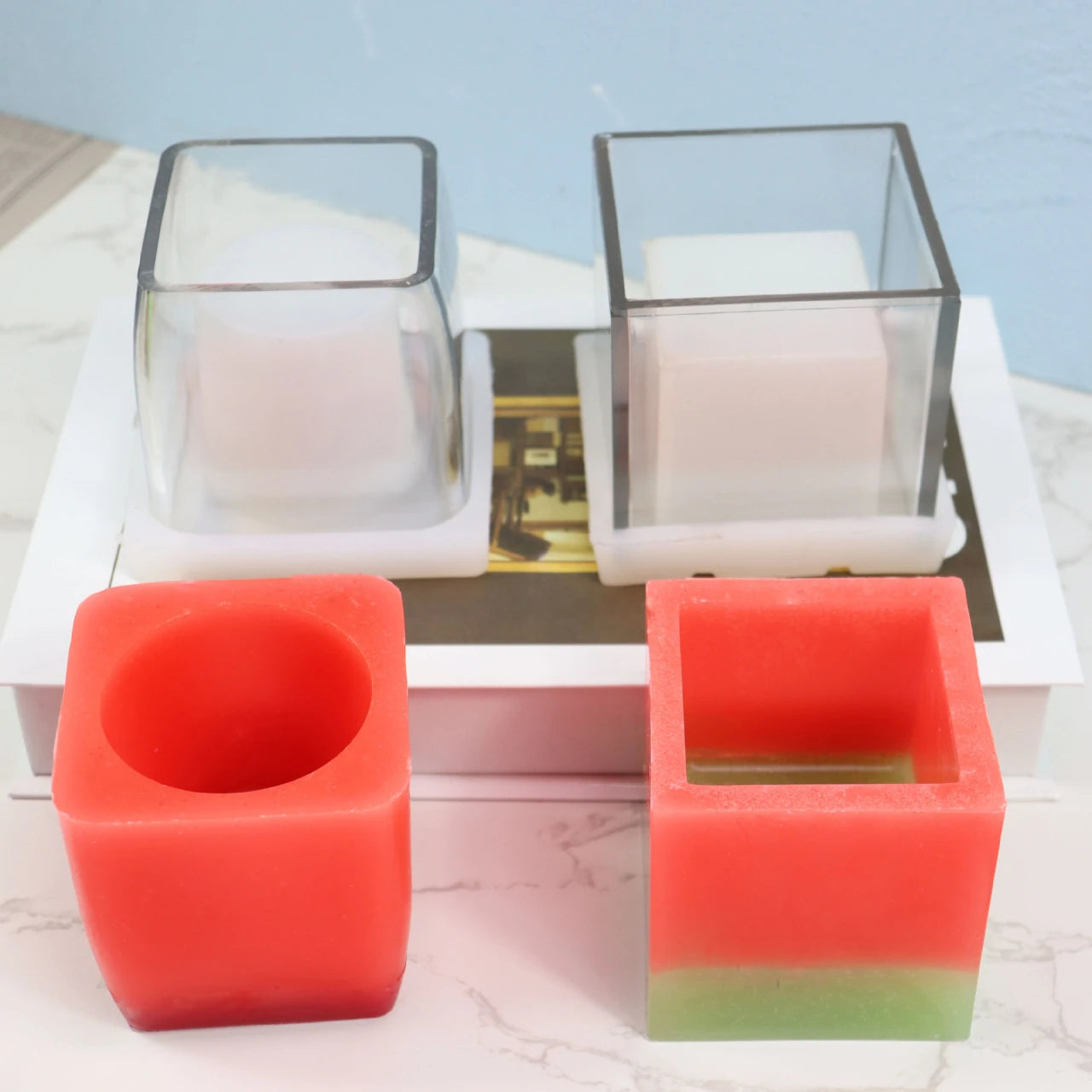 B-7007 Windproof Internal Combustion Cup Candle Mold Hollow Square Cylinder Round Column Pillar Candle Plastic Mold Acrylic