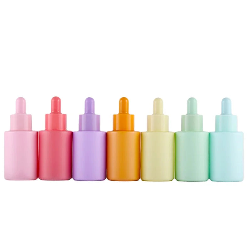 30ml 1oz Glass Dropper Bottle Empty Macaron Color Pink Blue Red Flat Shoulder Glass Bottle for Essential Oil