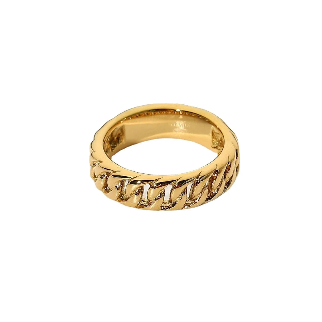Fashion Stainless Steel Trendy Thick Twisted Cuban 18K Gold Plated Women Ring Jewelry