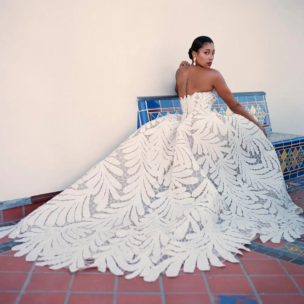 Latest Quality Haute Couture Double Crepe Material Designer Wedding Dress Lace Fabric
