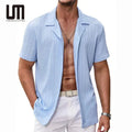 Liu Ming Men's Casual Short Sleeve T-Shirts for Summer Beach Vacations New Fashionable Stripe Top Breathable Yarn Dyed Spring