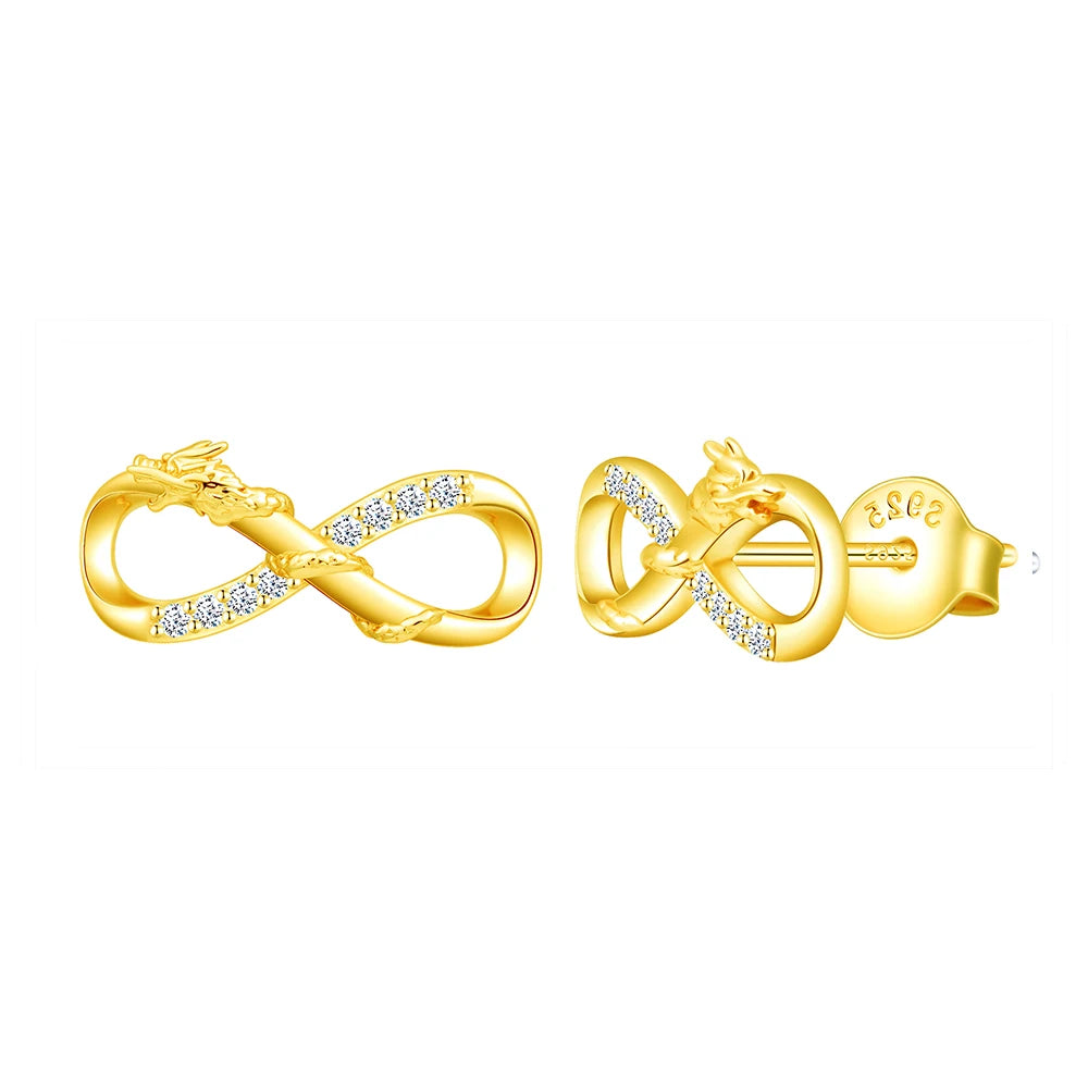 S925 Silver Zircon Dragon Entwined Infinity Symbol Pure Silver Earrings Fashion Earrings