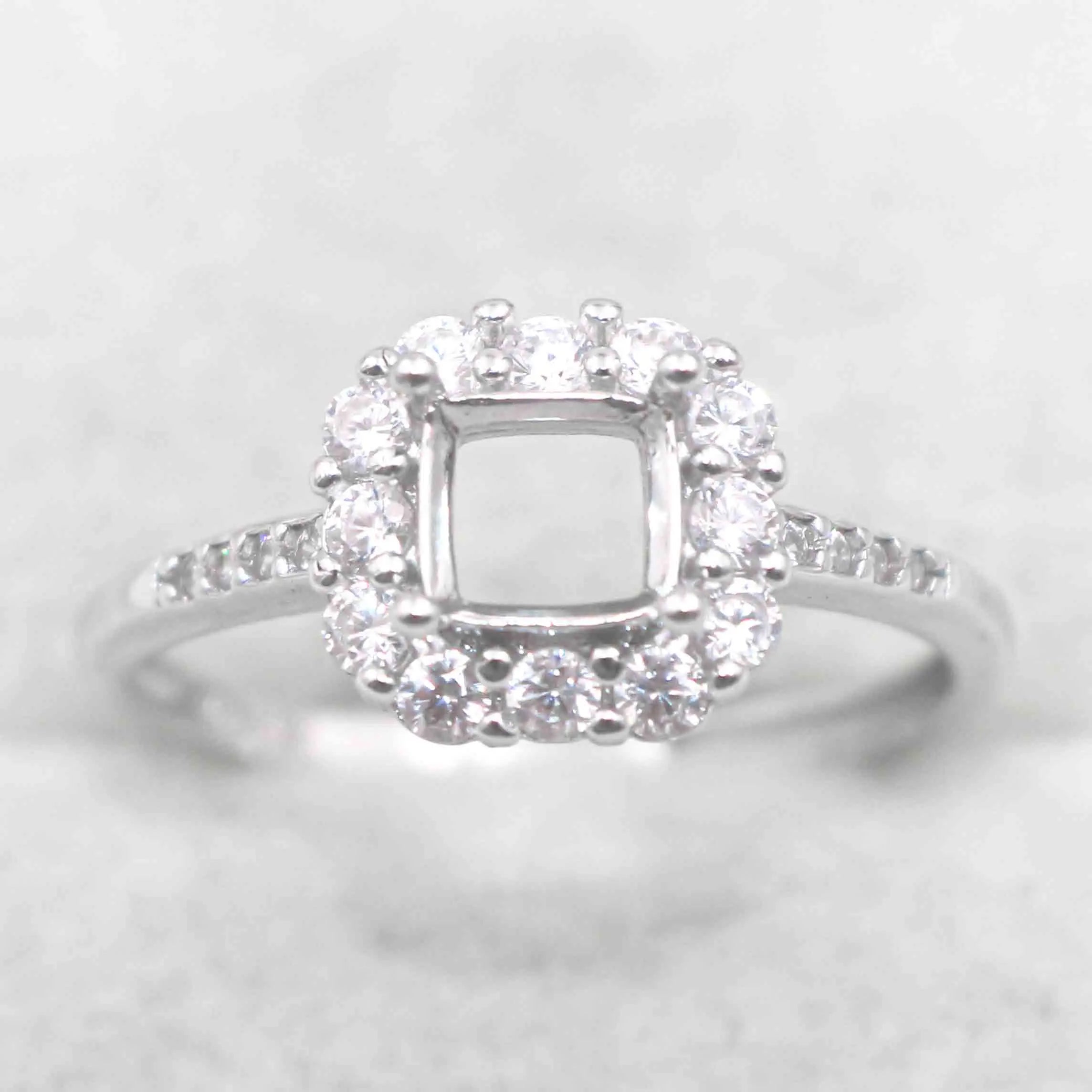 Sterling Silver 5*5mm Semi Mount Ring Square Shape Empty Frame Blank Claws Setting S925 Base Without Center Stone for Inlay DIY