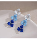 AA01370 Spray Paint Gradient Blue Pink Color Flower Tassel Earrings With Diamond Earrings