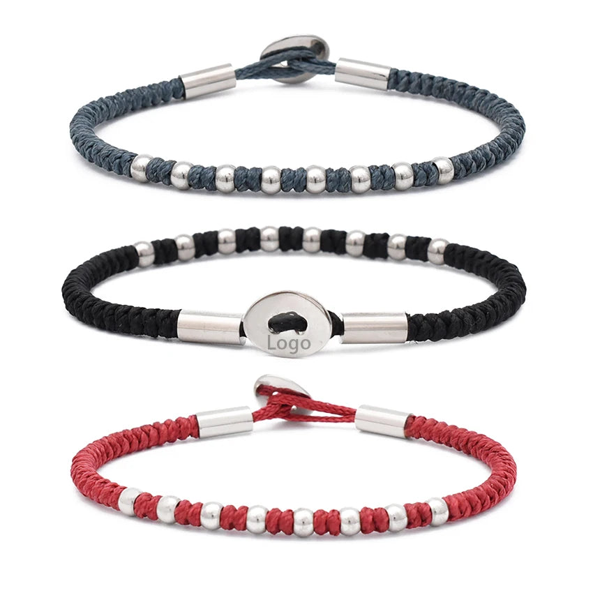 Handmade Wax Cord Woven Macrame Bracelets for Friendship Customizable Colors 18K Gold Plated Brushed Stainless Steel Gift