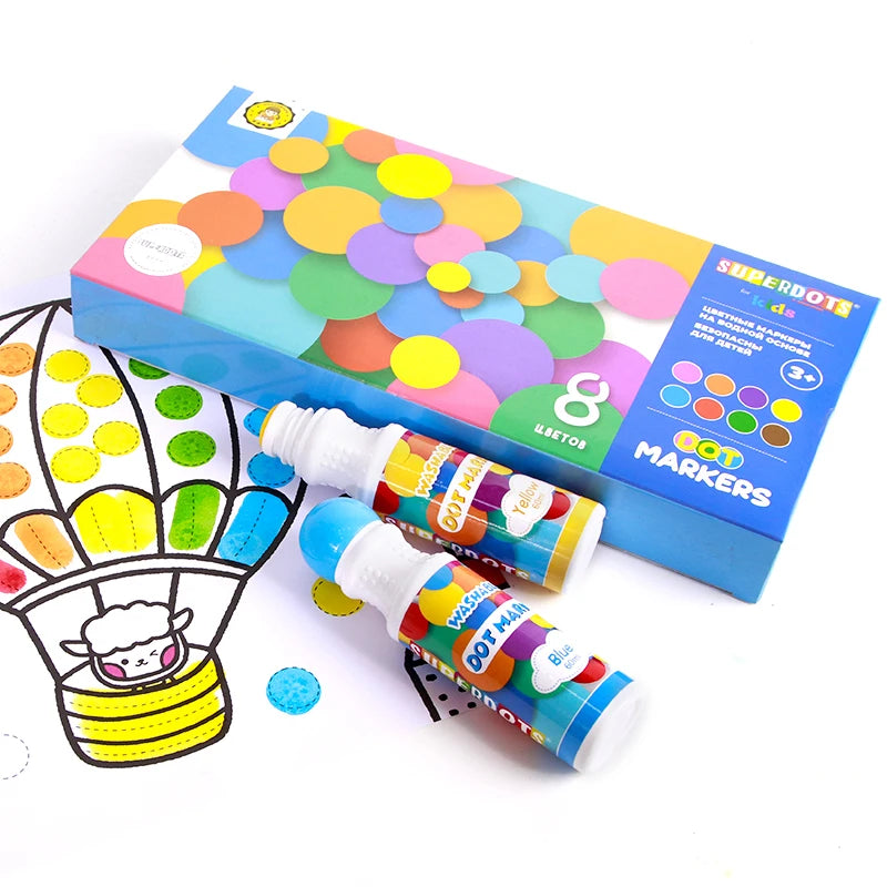 Russian Package 8colors Washable Paint Brush Pen Bingo Dabber Dot Art Markers for Kids Drawing Toys