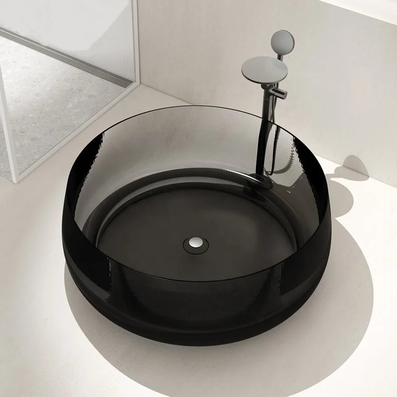 Transparent Resin Bathtub Colored Crystal Glass Household Independent Small Flat Thin Edge Goose Circle Round Bathtub