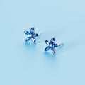 Blue Cubic Zirconia Flower Shape 925 Sterling Silver Studs Earrings Small CZ Earings Fashion Jewelry for Women