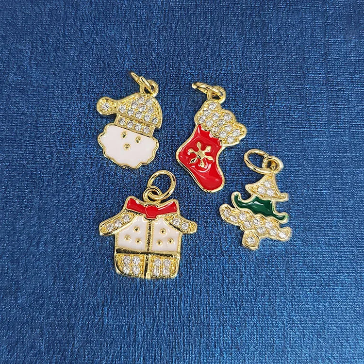 CZ7903 Fashion Xmas Decorative Accessories Enamel CZ Micro Pave Christmas Charms for Holiday Jewelry Making