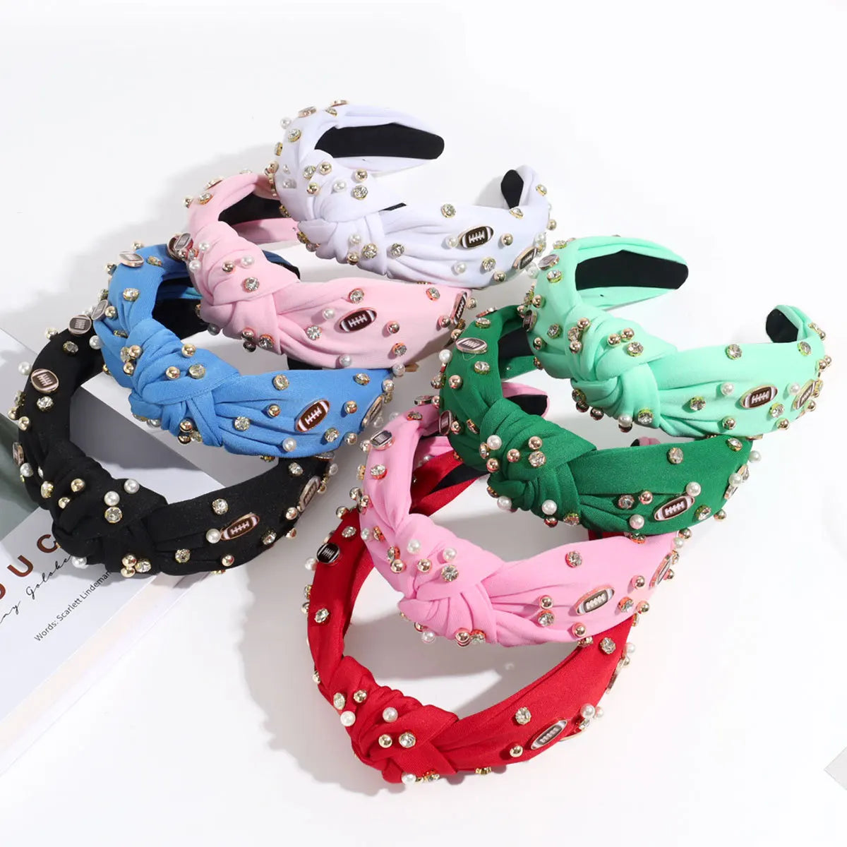 2024 New Luxury Diamond Pearl Hair Band Fabric Studded Beads Rhinestone Knotted Headbands Bling Wide Diademas for Women