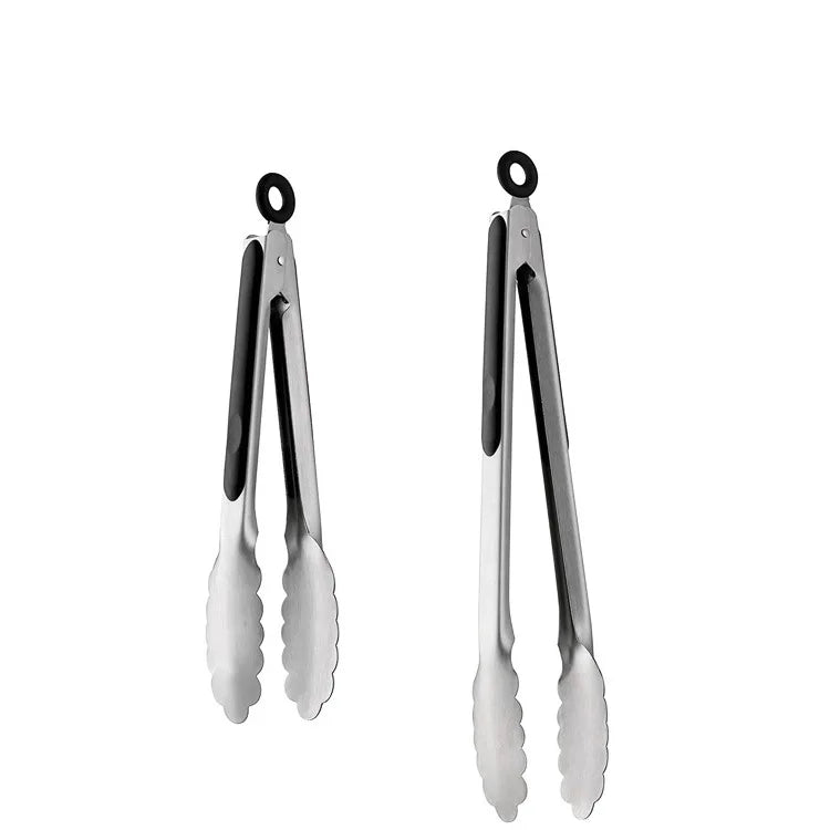 2023 Best Selling Stainless Steel BBQ Tongs Black Camping Kitchen Accessories with Metal Tips