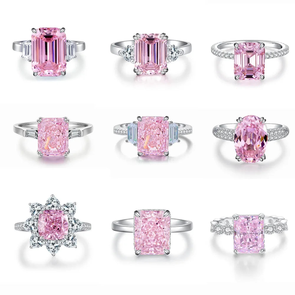 Fashion Jewelry Cz Gemstone Ring pink Color Series Women 925 Sterling Silver Rings