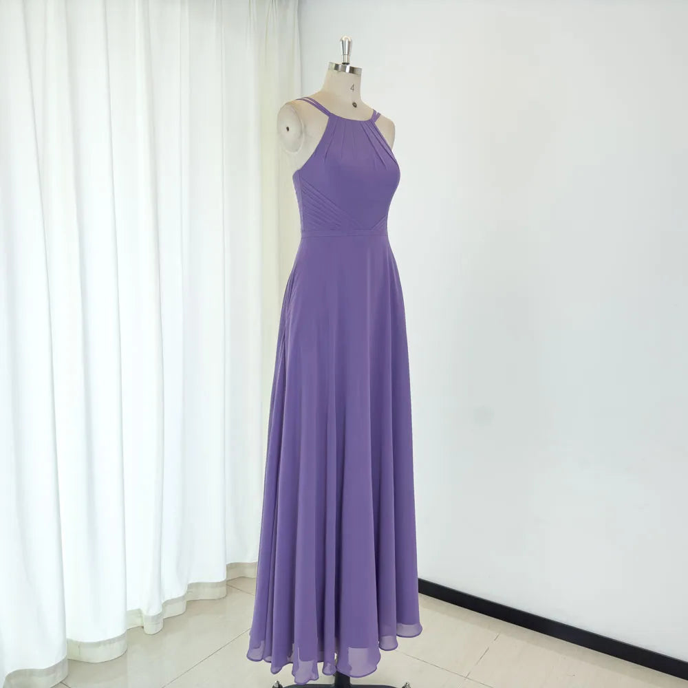 TEENYEE Romantic Customized Size Strap Halter Read Made Purple Bridesmaids Dresses Bridesmaid for Wedding