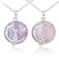 Handmade Rose Quartz Amethyst Moon Cat Pendant Necklace Natural Stone Agate Crystal Necklace for Women