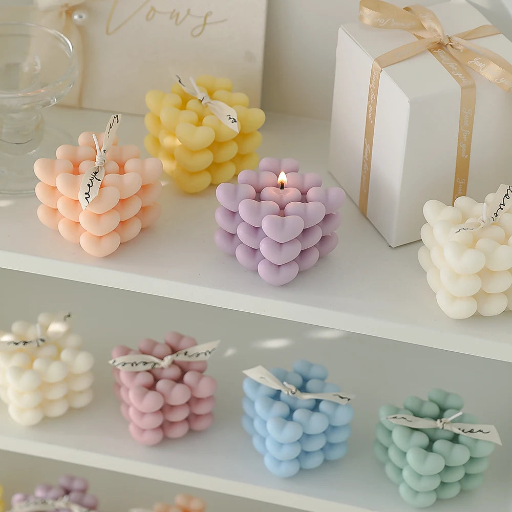 Hot Sell Factory Price 3d  Heart Shaped Bubble Scented Candle Handmade Wedding Birthday Scented Candle Private Label