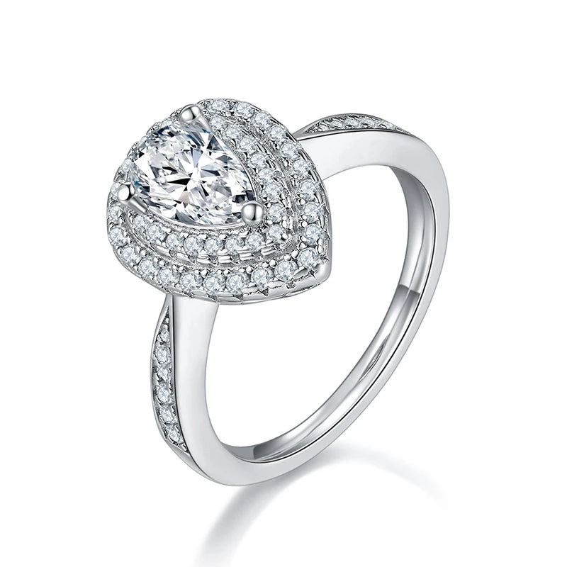 RINNTIN SMR103 S925 Sterling Silver 1.0 Carat D Color VVS Clarity Pear Teardrop Cut Wedding Band Unique Promise Eternity Rings
