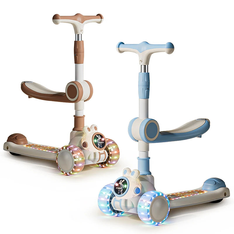Music Flashing Light Kids Scooter 3 Wheel PU Light-Up Cheap Extra-Wide Deck Foldable Manual Scooter for Kids