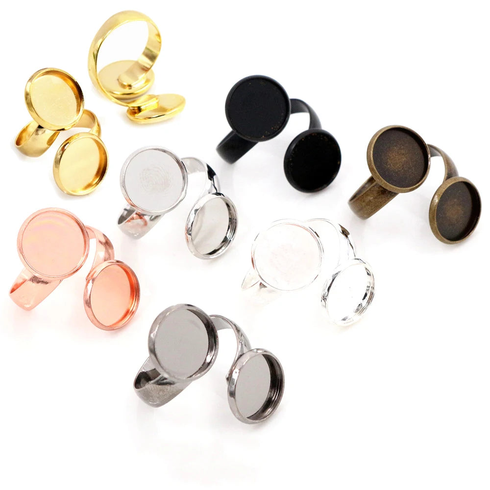 5pcs/Lot 12mm  Multi-colors Classic Brass Adjustable Ring Settings Blank BaseFit 12mm Cabochons DIY Rings Bezel Trays