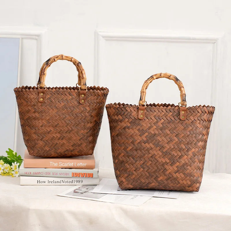 Foldable Large Capacity Handbags for Women PP Woven Tote Bag Beach Shoulder Bag Suitable for HolidayPicnic and Party