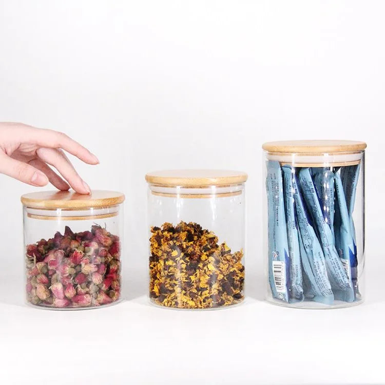 500ml 800ml 1200ml Borosilicate Clear Glass Spice Storage Jar With Cork Lid