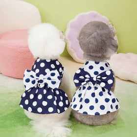Spring Summer New Pet Dress Clothes for Dogs Cats Dot Bow Skirt With Traction Ring Puppy Clothing Pet Dog Shirts