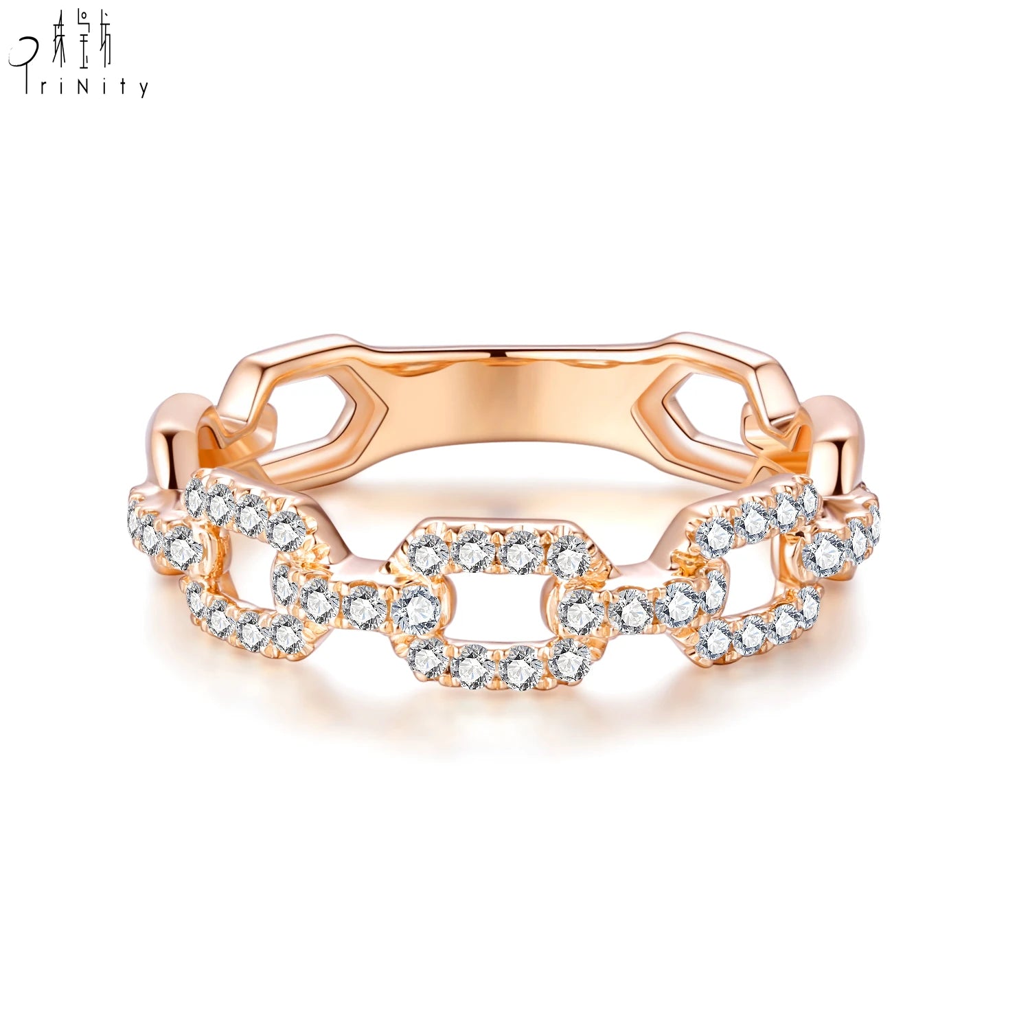 Popular Wholesale Modern Trendy Style Jewelry Link Chain Ring 18K Solid Gold Real Natural Diamond Daily Wearing Stackable Ring