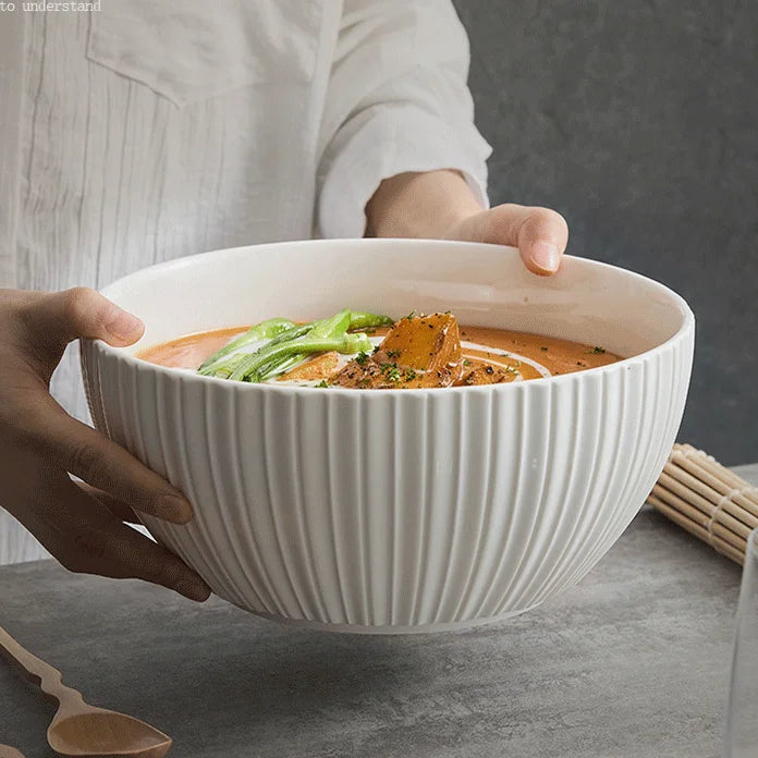 Factory Direct Round Striped Porcelain Soup Salad Rice Bowl Eco-Friendly for Hotel and Home Use