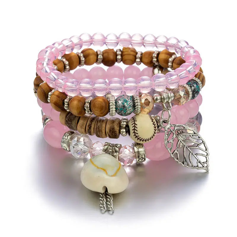 Bohemian Bracelet Beach Wind Shell Tassel Multilayer Bracelet Set Wooden Bead Crystal Coconut Shell Multi-String Bracelet