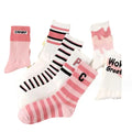 Ins Cotton Versatile High Beauty White Pink Stripe Letter Student Girls' Socks