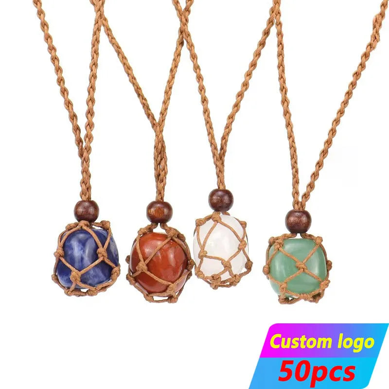 Wholesale Vintage Quartz Jewelry Amethyst Obsidian Gem Natural Circle Crystal Healing Stone Raw Necklace Rough Gemstone Pendant