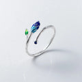 New Cute Design S925 Sterling Silver Elegant Enamel Leaf Finger Ring Women J3211