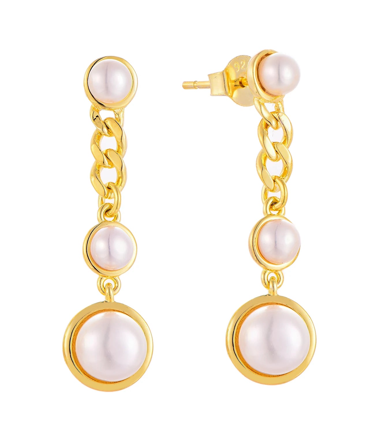QX Custom OEM Fine Jewelry 925 Sterling Silver 18k Gold Plated Pearl Long Stud Earrings Women