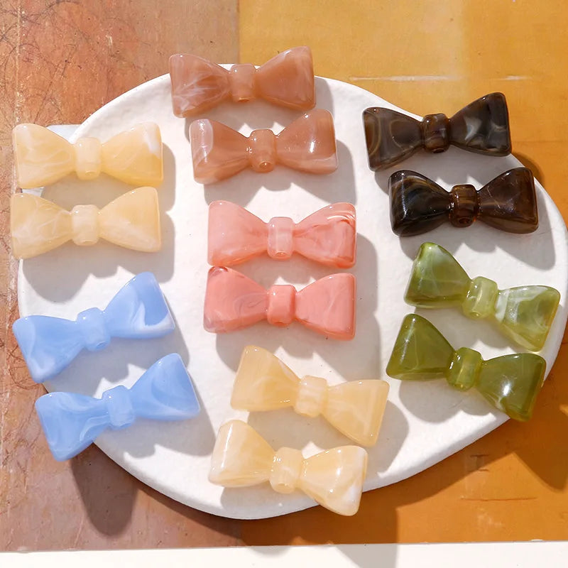 Dainty 38*12mm Colorful Acrylic Beaded Handmade Dyeing Bow Beads Charm for DIY Earring Making Jewelry Accessories