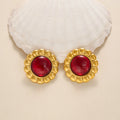 NEW BOHO OVAL BADGE VERMILION NATURAL STONE EARRINGS Dazan INS 18k Gold Plated Hypoallergenic Stainless Steel THEATER JEWELRY