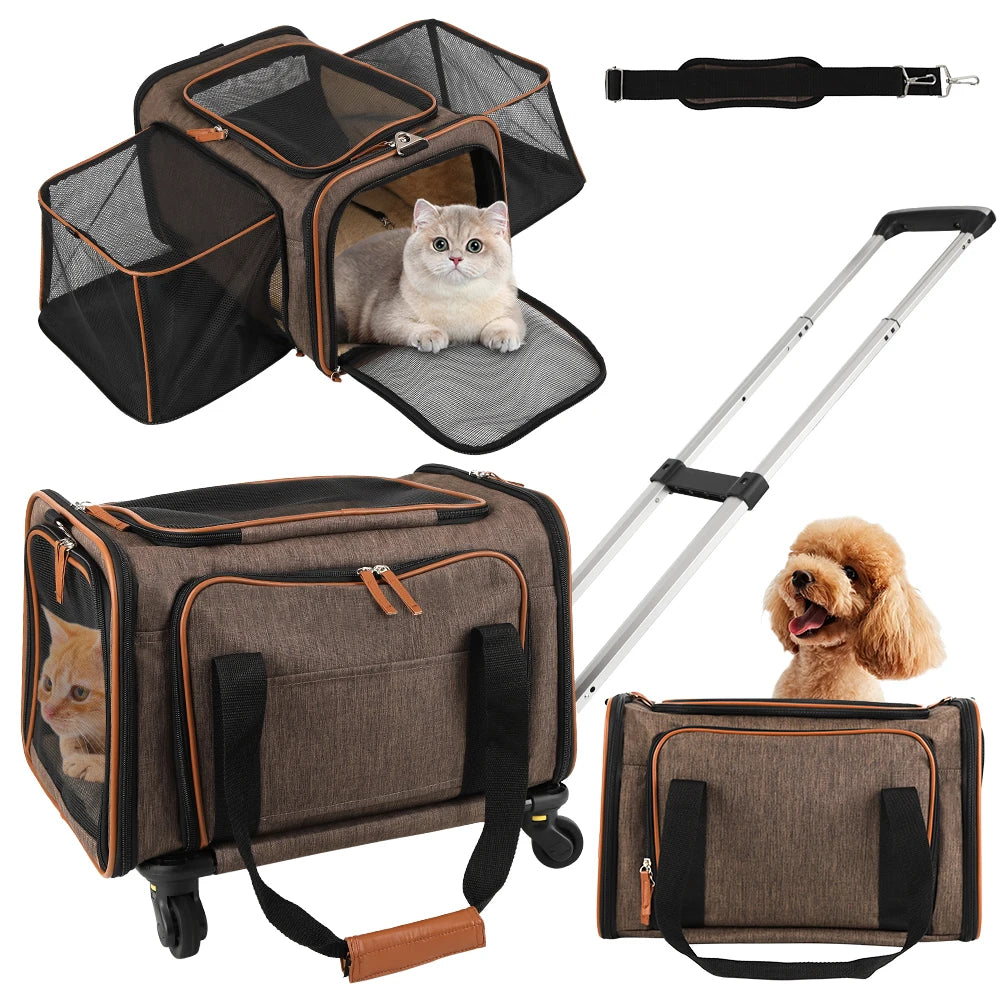 Airline Approved Expandable Premium Pet Carrier with Wheels-Two Sided Rolling Carrier-Designed for Dogs and Cats