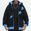 Oem Manufacturer Custom Embroidered Full Zipper Hoodie Men Oversized Blue Cotton Boxy Full Zip up Fit Hoodie