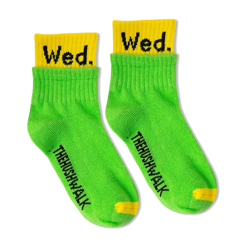 Boy or Girl 7 Days of the Week Design Solid Students Weekly Socks Casual Sport Wear Kids Weekly Socks