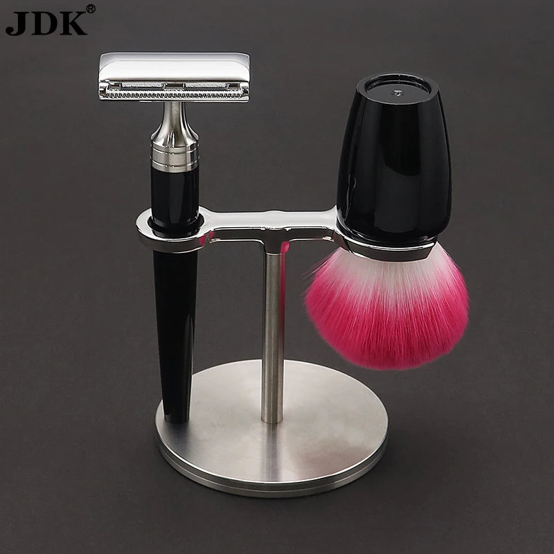 JDK Men's Shaving Stand Bowl Brushes Kit Metal Handle Gift Set