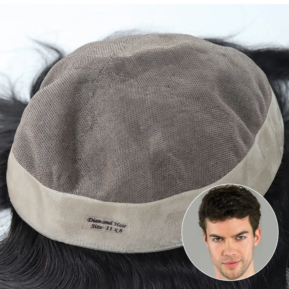 Stock 8x11inch 9x11inch Fine Mono Men Toupee Hair Replacement System Natural Human Hair
