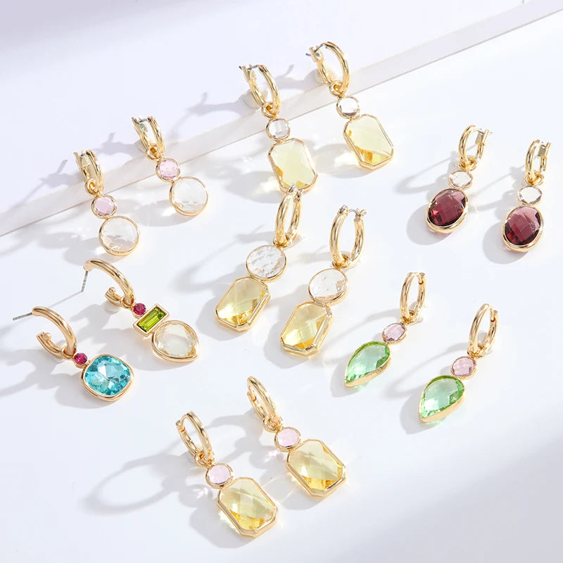 Wholesale New Jewelry Fashion Women Female Brass Gold Plated Earrings Color Irregular Square Heart Zircon Dangle Earring