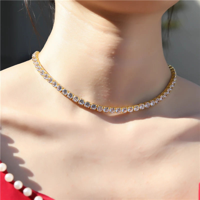 Wholesale Tennis Chain Zircon Necklace 18K Gold Plated Fashion Jewelry for Women